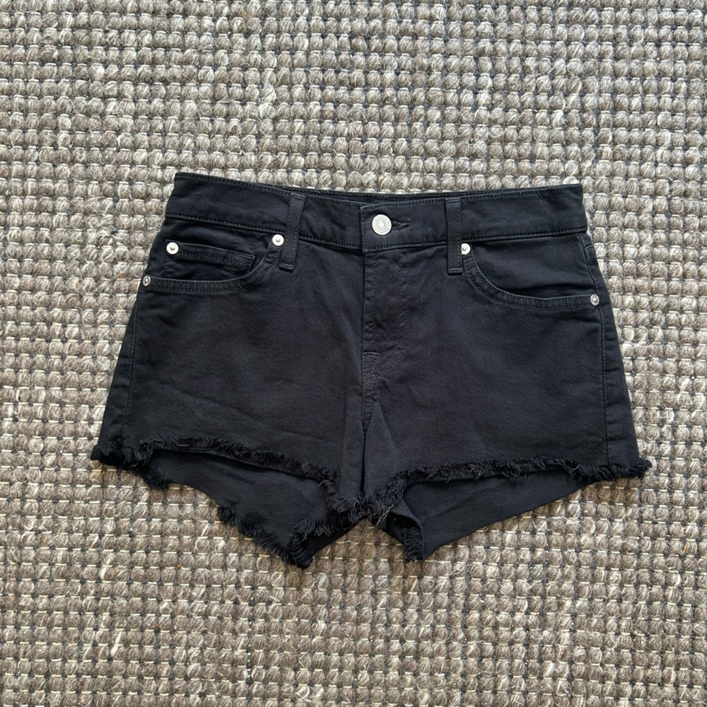 Black Frayed Hem Jean Shorts